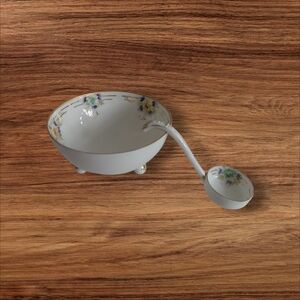 Elegant Floral Porcelain Bowl with Ladle